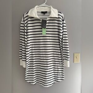 Fred David Womens Black White Striped Long Sleeve Knee Length Sweater Dress PS